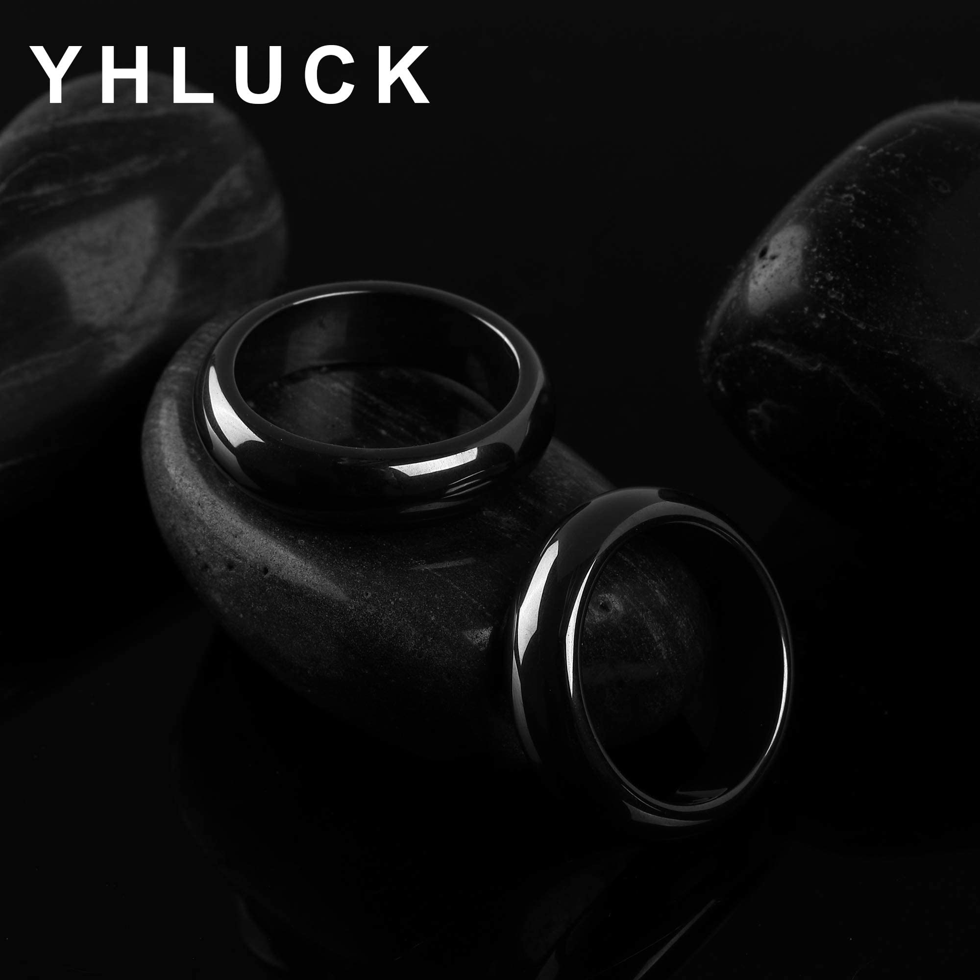 2PCS Genuine Hematite Ring for Women Men Unisex, Black Hematite Stone Ring Anxiety Balance